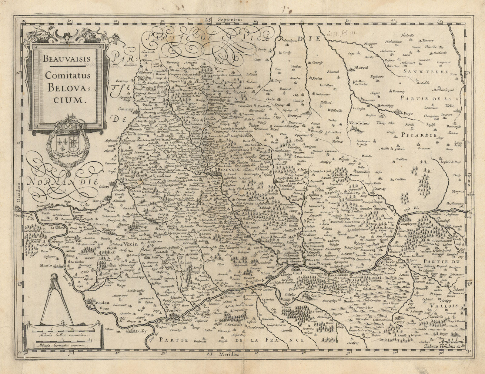 Beauvaisis Comitatus Belovacium. Beauvais. Oise & Val d'Oise. Hondius c1631 map